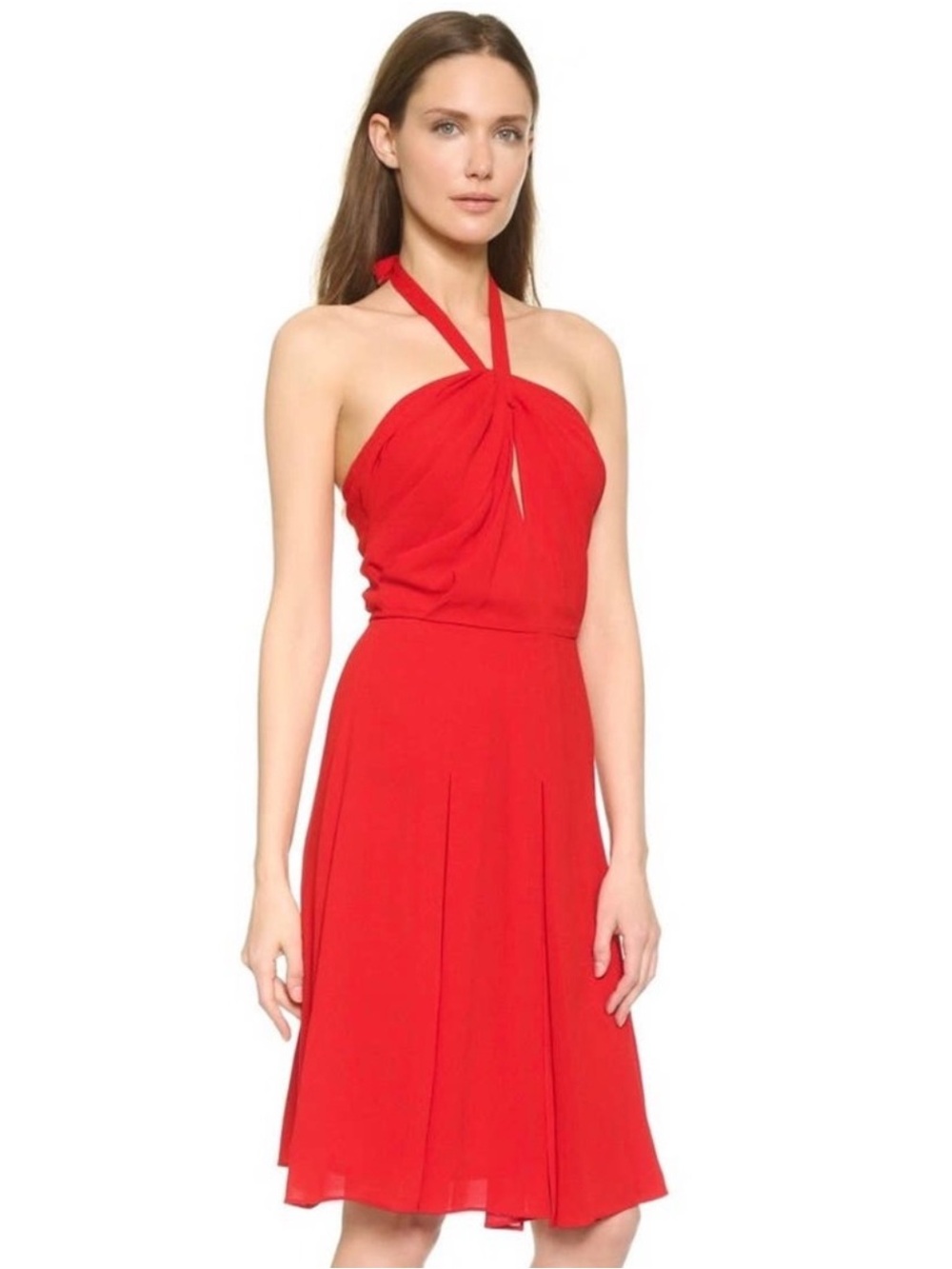 L’AGENCE Red Halter Keyhole Midi Dress Size M Elegant Cocktail Occasion